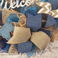 Mother's Day Everyday Wreath - Birthday Gift for Her - Year Round Wreath - Denim Navy Blue Burlap - Pink Door Wreaths