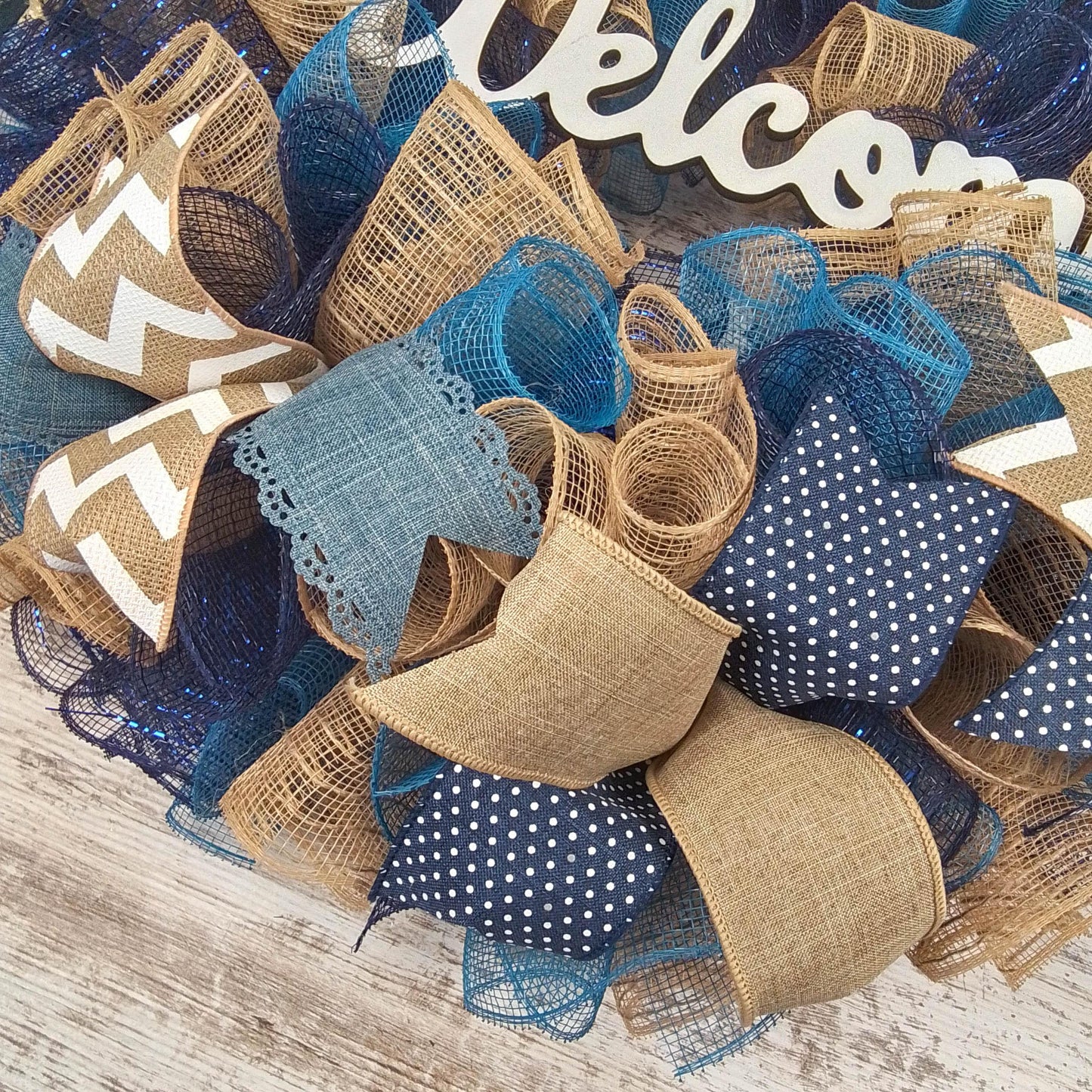 Mother's Day Everyday Wreath - Birthday Gift for Her - Year Round Wreath - Denim Navy Blue Burlap - Pink Door Wreaths