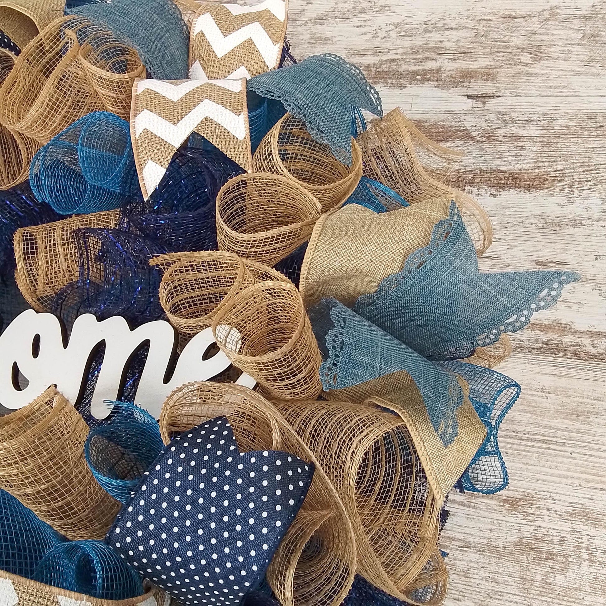 Mother's Day Everyday Wreath - Birthday Gift for Her - Year Round Wreath - Denim Navy Blue Burlap - Pink Door Wreaths