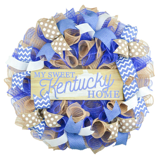 My Sweet Kentucky Home Front Door Wreaths - Royal Blue White Mothers Day Gift - Burlap Everyday Year Round Outdoor Decor - Pink Door Wreaths