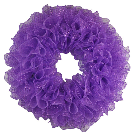 Plain Wreath Base Already Made - Mesh Everyday Wreath to Decorate DIY - Starter Add Bow, Ribbons on Your Own - Premade (Metallic Purple) - Pink Door Wreaths
