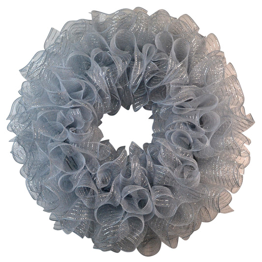 Plain Wreath Base Already Made - Mesh Everyday Wreath to Decorate DIY - Starter Add Bow, Ribbons on Your Own - Premade (Metallic Silver) - Pink Door Wreaths