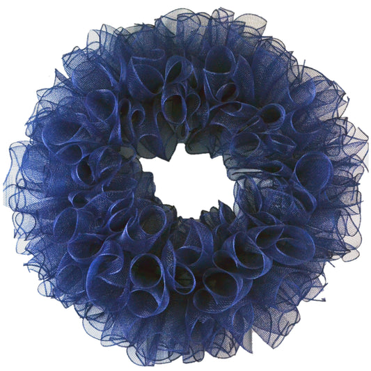 Plain Wreath Base Already Made - Mesh Everyday Wreath to Decorate DIY - Starter Add Bow, Ribbons on Your Own - Premade (Non-Metallic Navy Blue) - Pink Door Wreaths