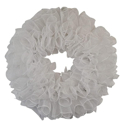 Plain Wreath Base Already Made - Mesh Everyday Wreath to Decorate DIY - Starter Add Bow, Ribbons on Your Own - Premade (Non-Metallic White) - Pink Door Wreaths