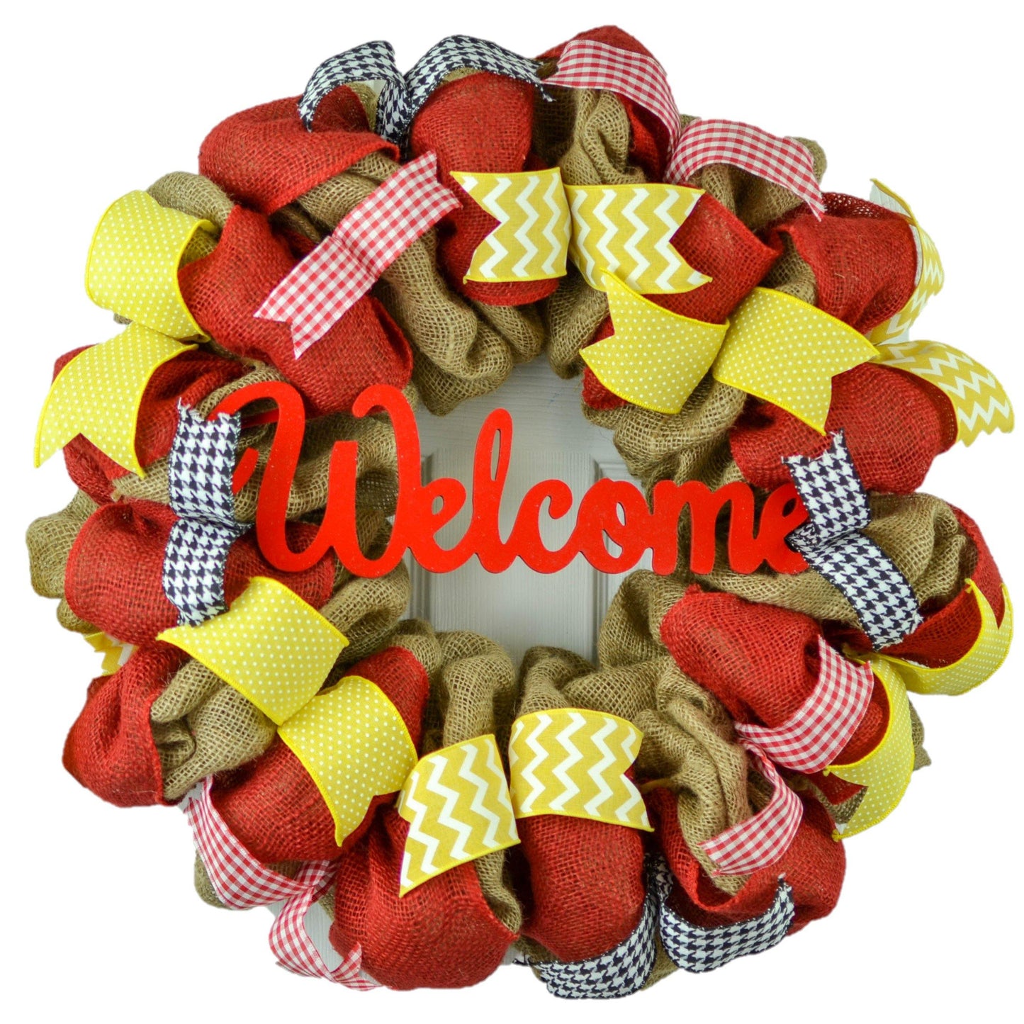 Red and Yellow Welcome Everyday Wreath - Mother's Day Gift Idea - Pink Door Wreaths