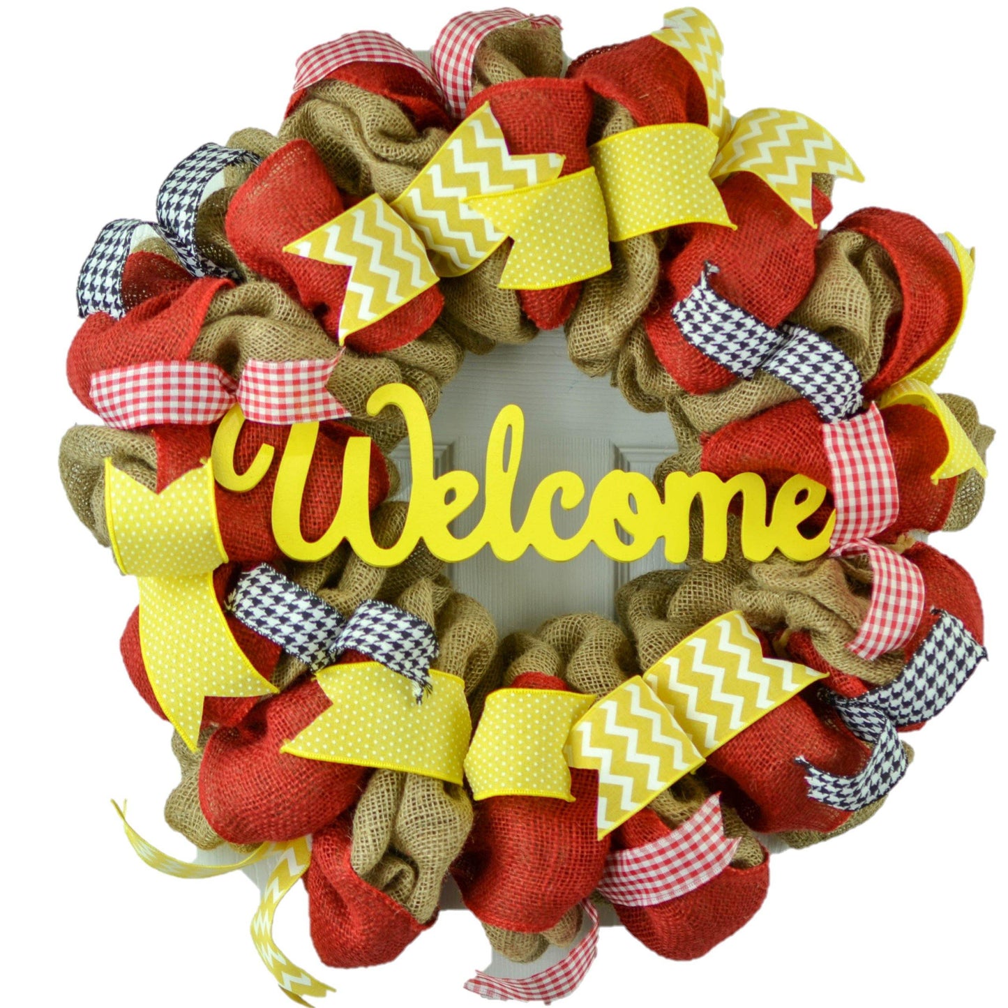 Red and Yellow Welcome Everyday Wreath - Mother's Day Gift Idea - Pink Door Wreaths