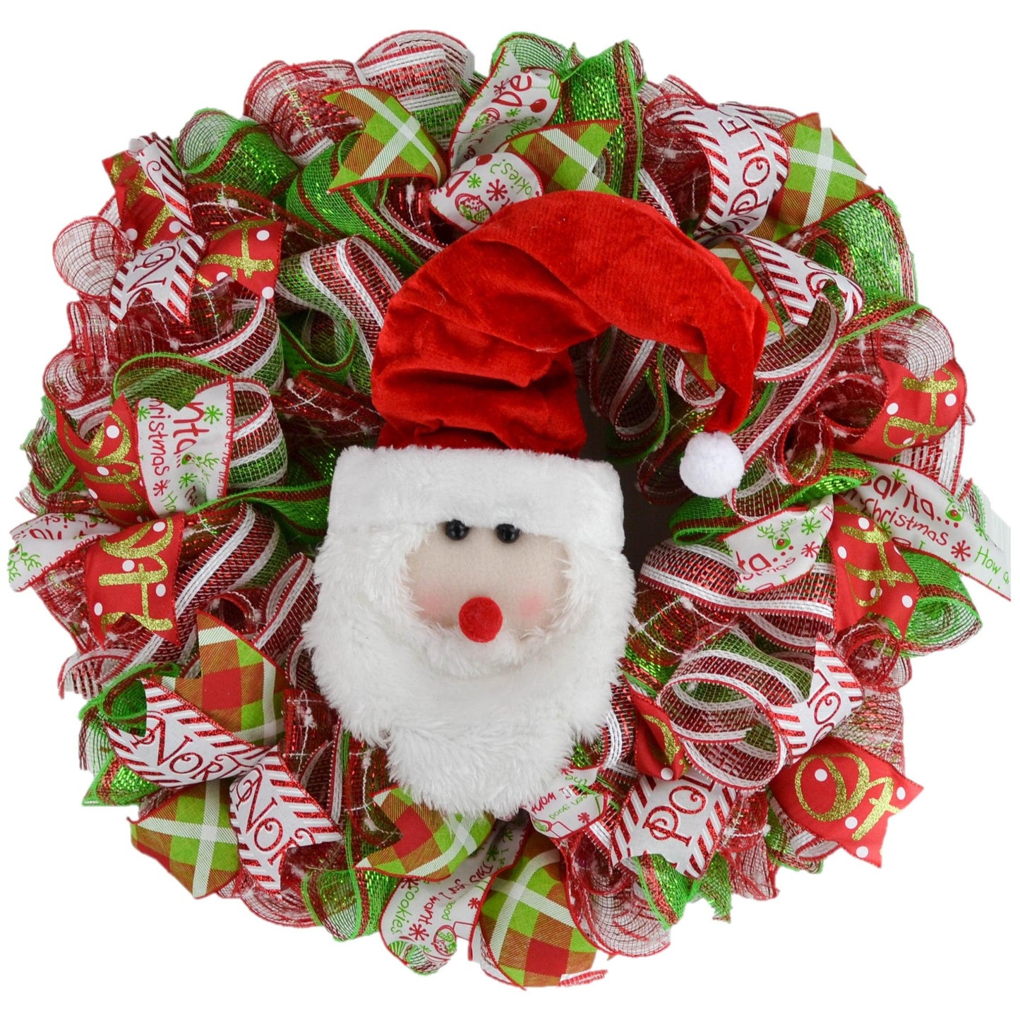 Santa Claus Wreath | Plush Christmas Mesh Outdoor Front Door Wreath - Pink Door Wreaths