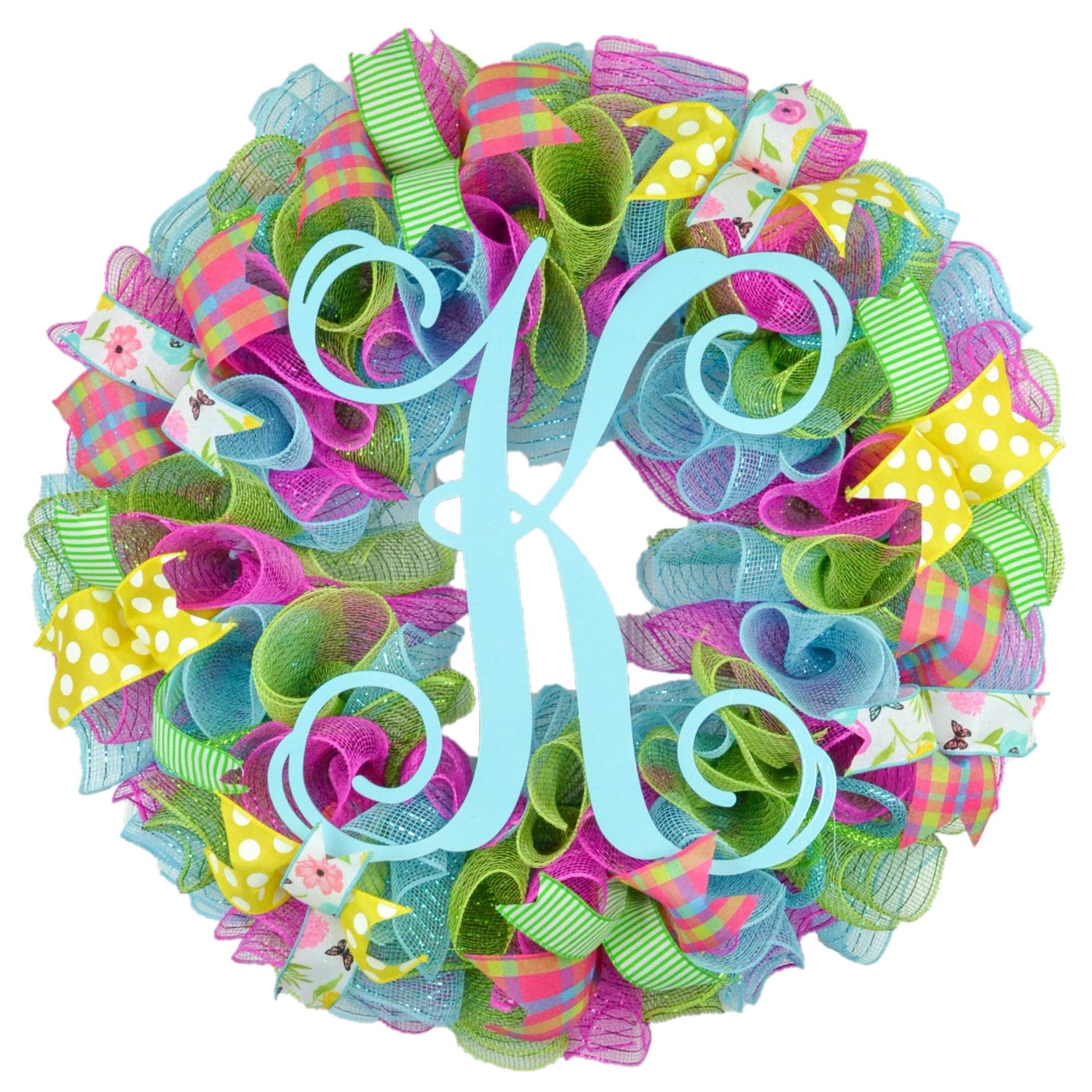 Spring and Summer Monogram Mesh Door Wreath : P1 - Pink Door Wreaths