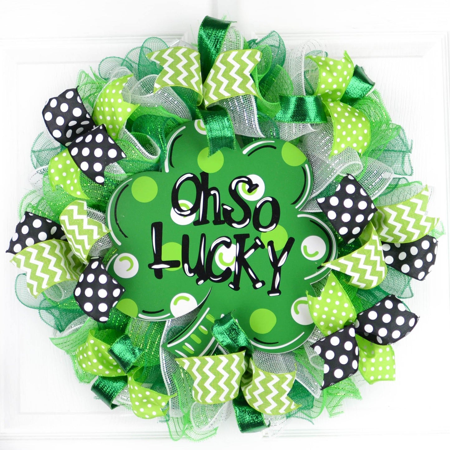 St Patricks Clover Oh So Lucky Day Mesh Door Wreath - Pink Door Wreaths