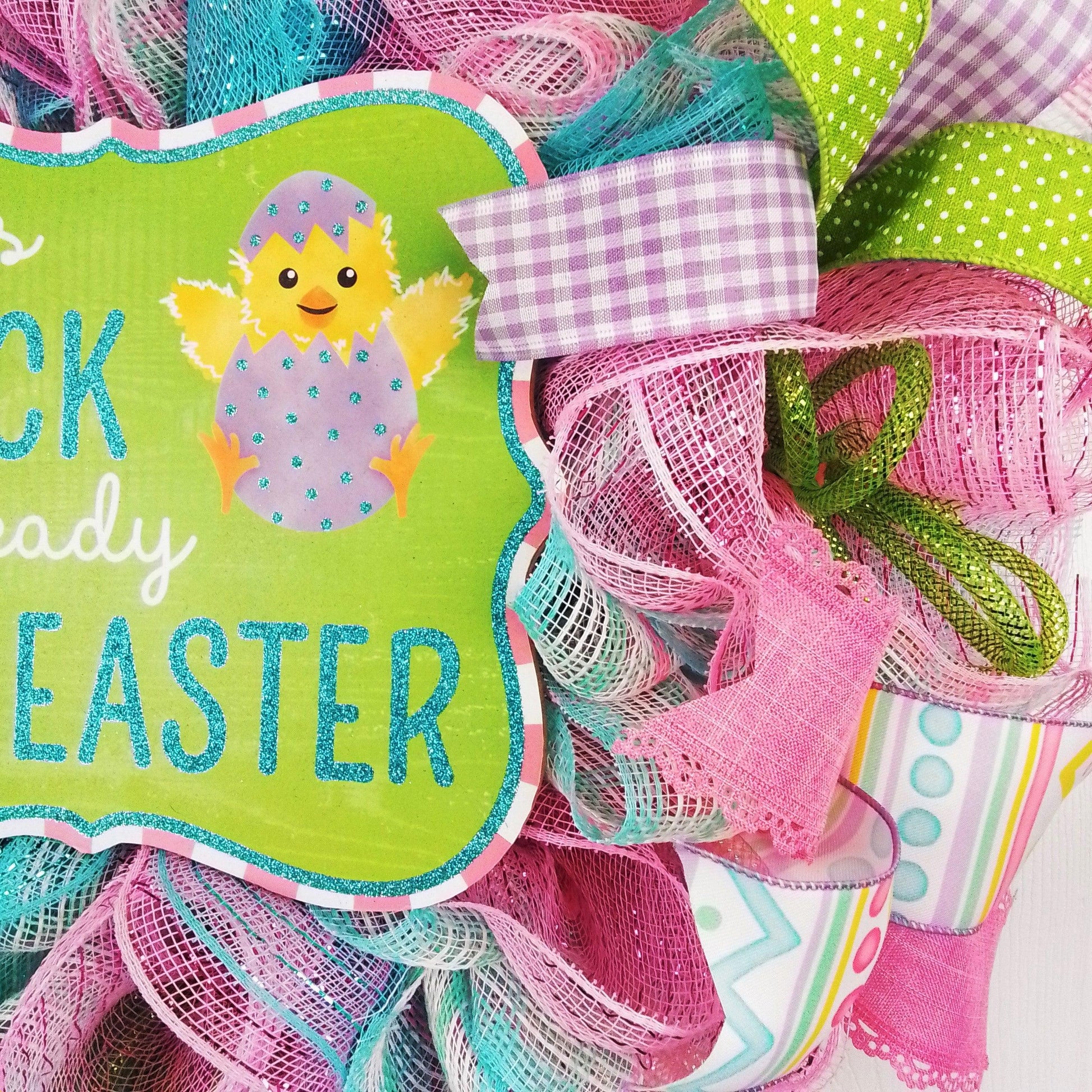 This Chick is Ready for Easter Door Wreath - Easter Door Decor - Blue Pink Purple Green - Pink Door Wreaths