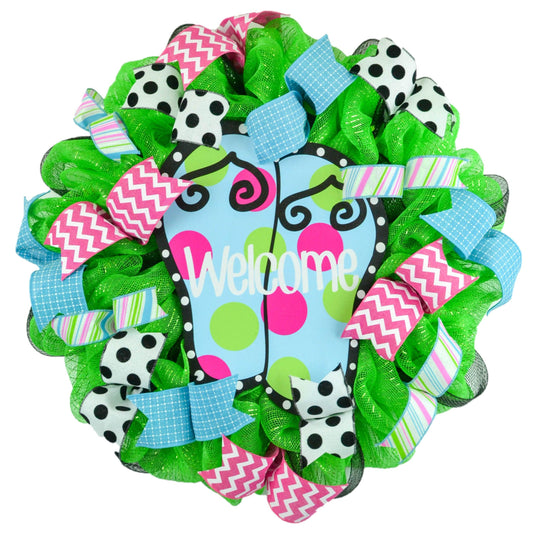 Welcome Flip Flop Wreath - Summer Spring Front Door Decor - Beach Decoration - Pink Door Wreaths